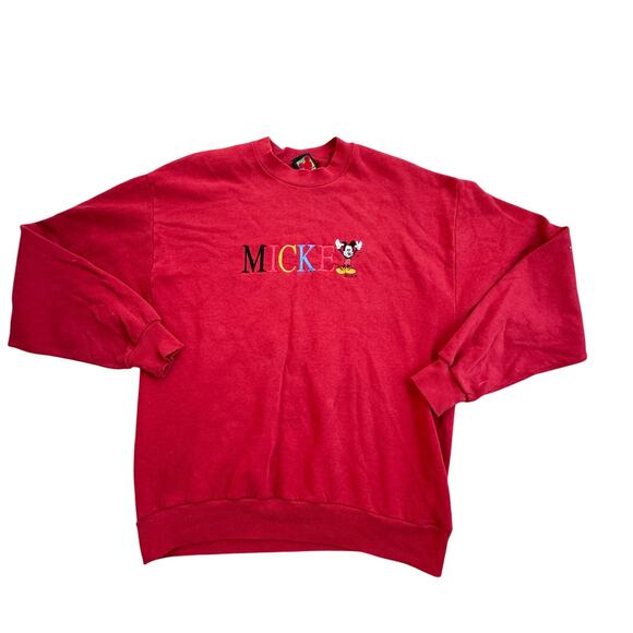 Disney Sweaters - Disney Mickey Mouse Unlimited Red Crewneck Sweatshirt Embroidered Mickey S/M